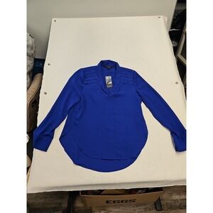 Guess Los Angeles Women's Blue V-Neck Pleated Popover Blouse Top Size XS New